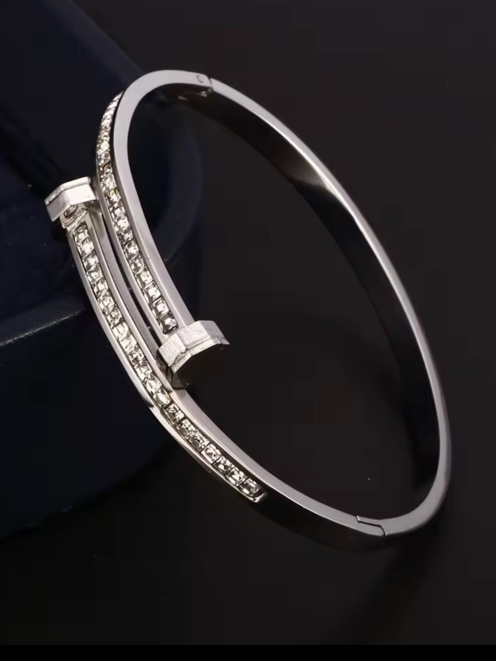Macy's Silver-Tone Crystal Bar Bangle Bracelet